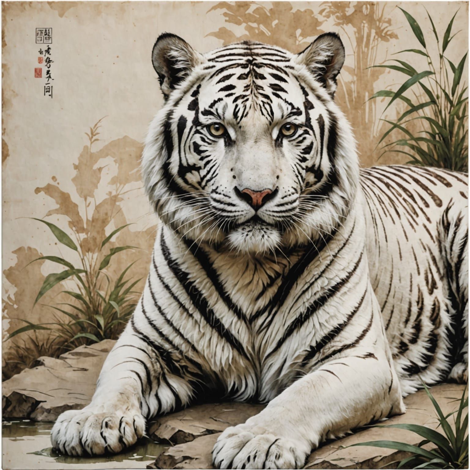 A White Tiger On Rice Paper canvas   by @Ringking 1978