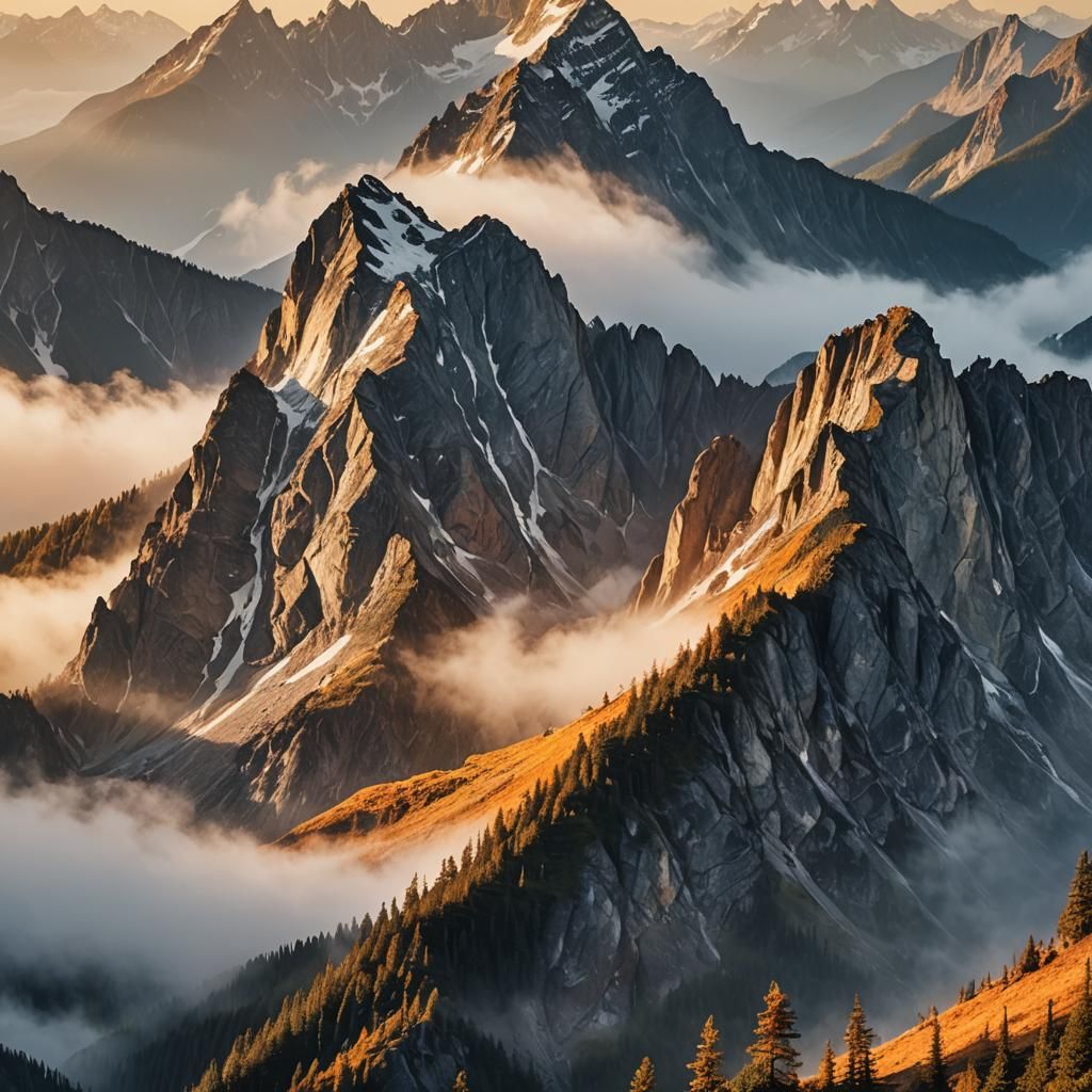 Majestic Mountain Peak in Golden Light: Photorealistic Lands...