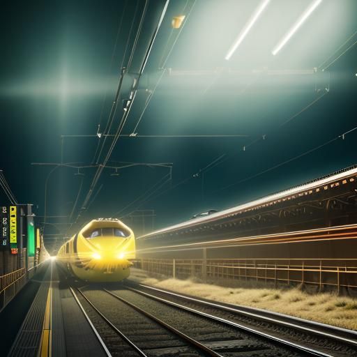 Giant Glowing Yellow Speeding Japanese Bullet Train #1831