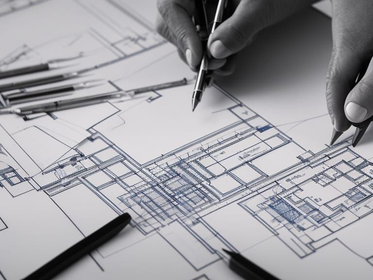 An Architect Creating a Blueprint for a Skyscraper, artist at his ...