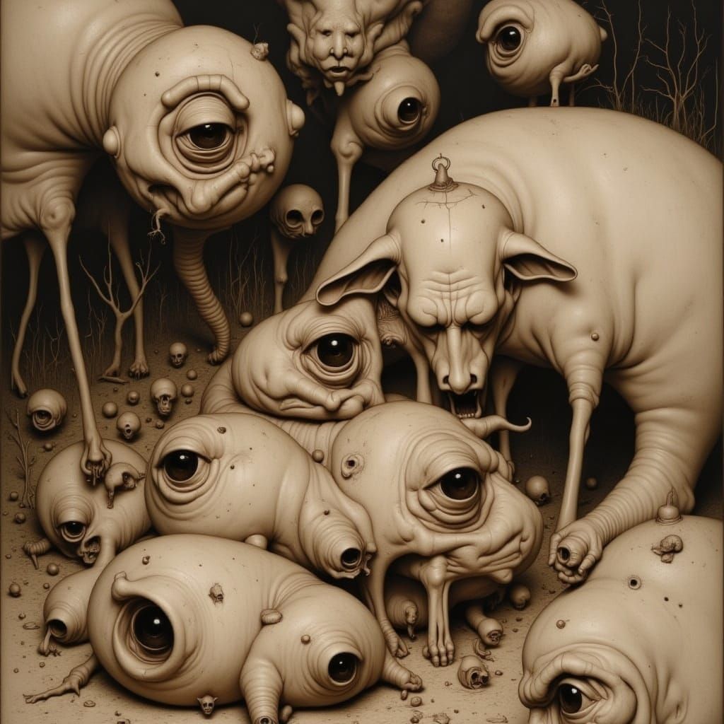 Surreal Shepherds Herding Lions in Onion Fields