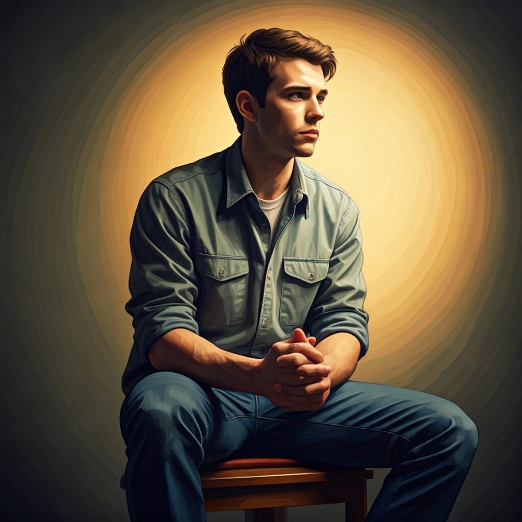 Contemplative Young Man in Rockwell-Inspired Style