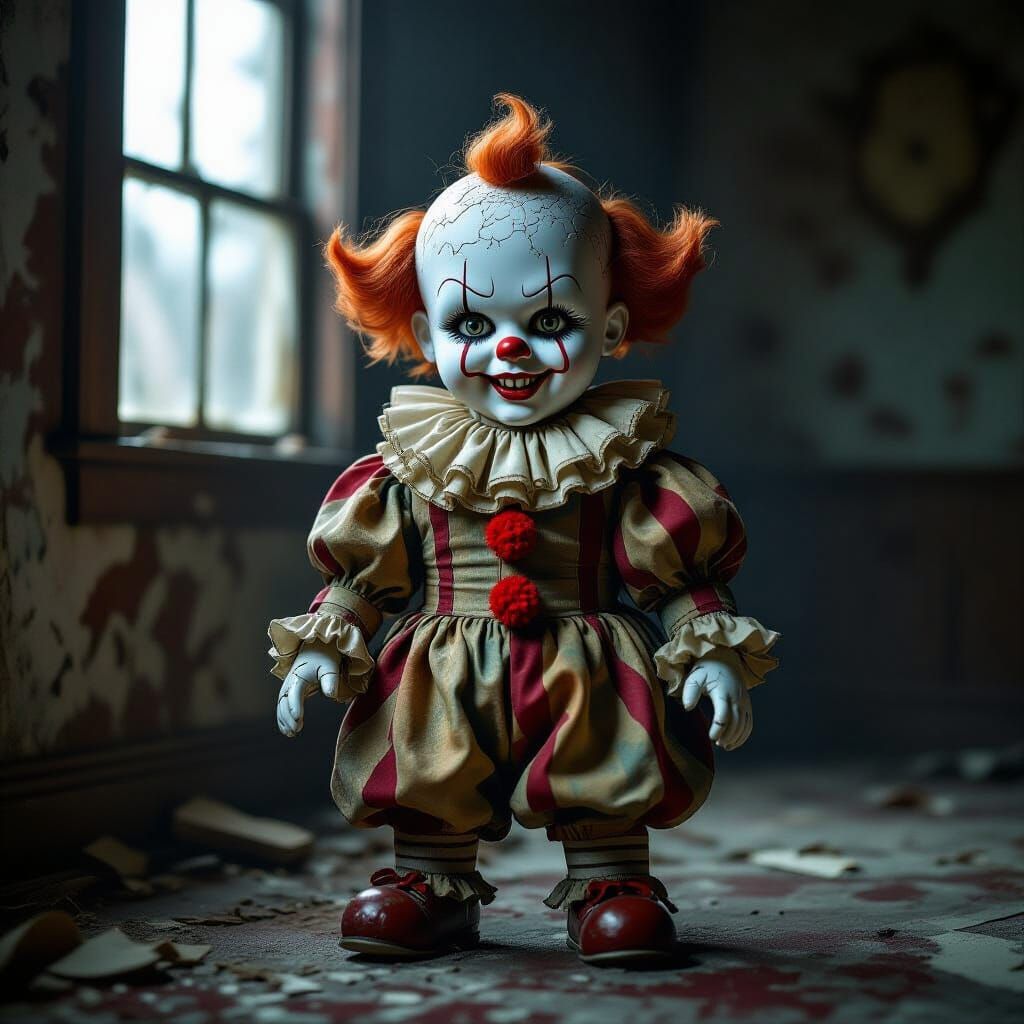 Sinister Clown Doll in Dark Gothic Style