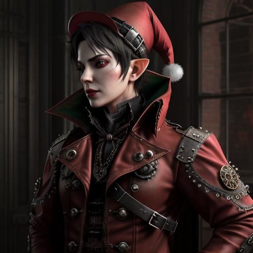 "EVIL ELF ON THE SHELF. STEAMPUNK EDITION" WEARING RED COSTU...
