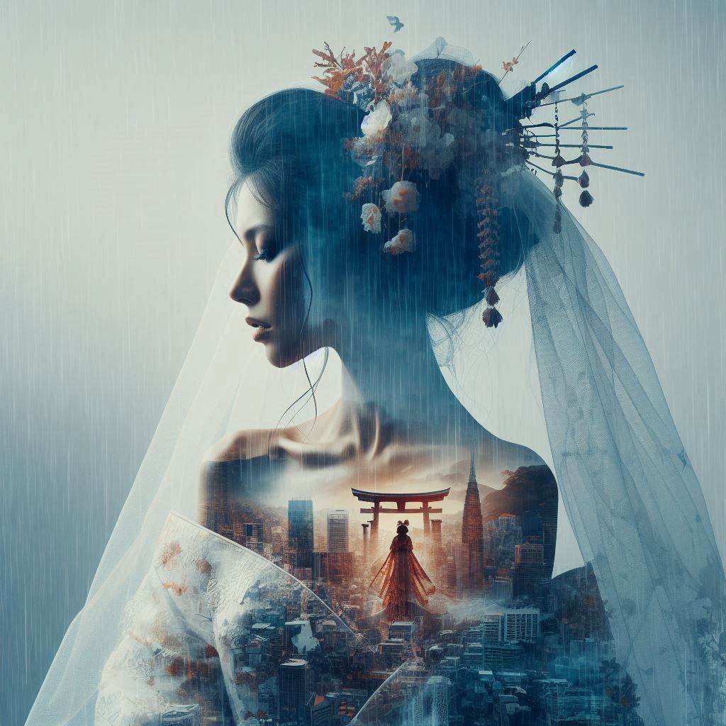 double exposure beautiful fantasy DALL-E 3 portrait landscap...