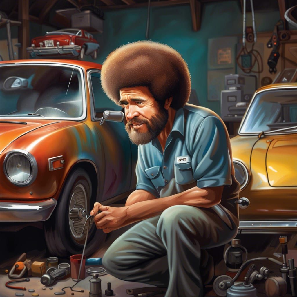 Bob ross the mechanic - AI Generated Artwork - NightCafe Creator