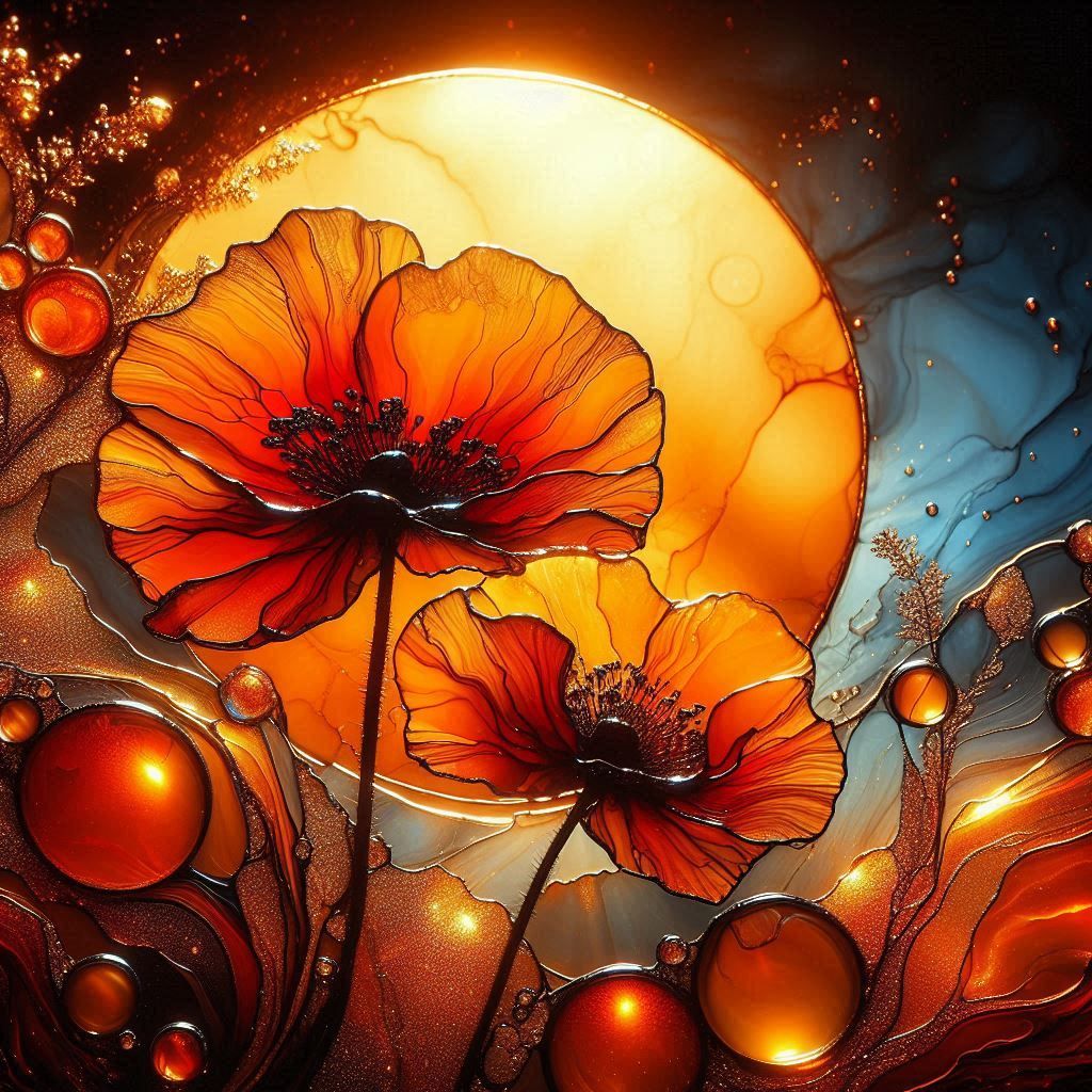 Orange Poppies in Crazy Glass