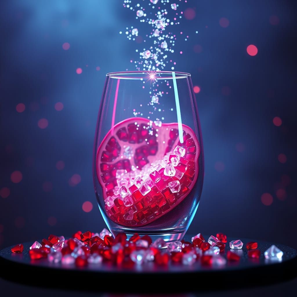 Diamonds Erupt from a Neon Pomegranate in a Fantastical Scen...