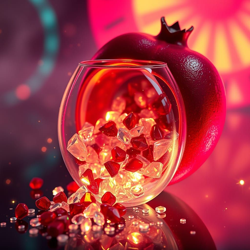 Surreal Pomegranate of Diamonds in Neon Disco Atmosphere