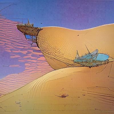 a ship in the desert by Moebius