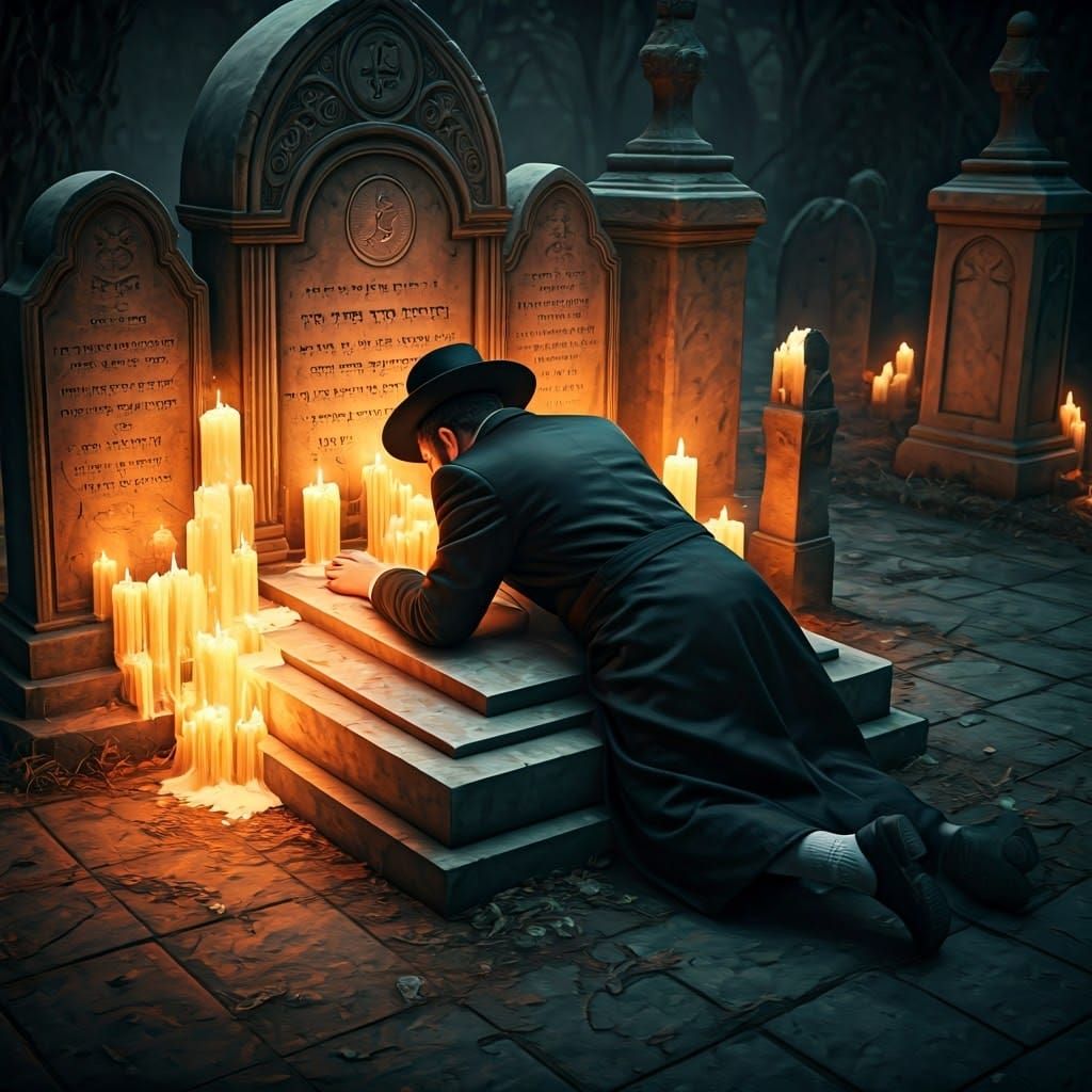 Solemn Hasidic Man Connects with Sacred Site in Reverent Dev...