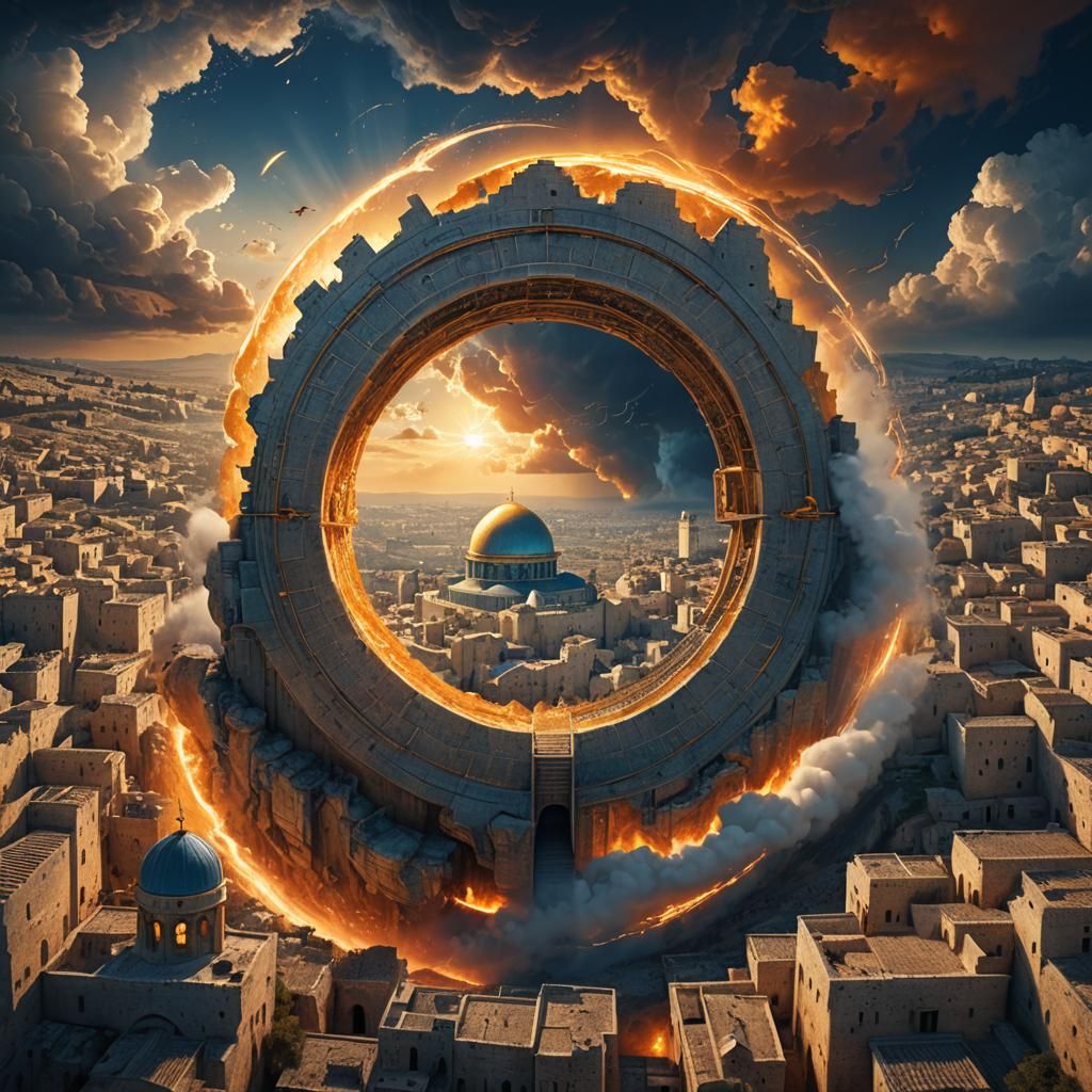 Glowing Portal Above Jerusalem in Sci-Fi Fantasy Style