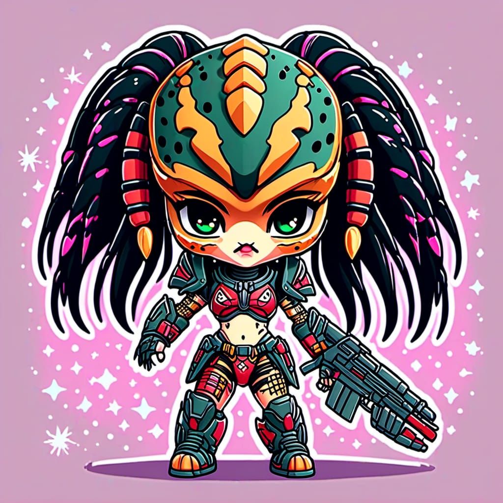 <lora:Predator:1.0> cute little chibi girl, yautja predator