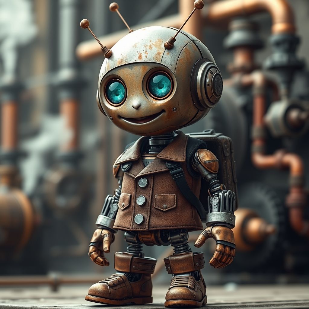 A portrait of a whimsical steampunk robot