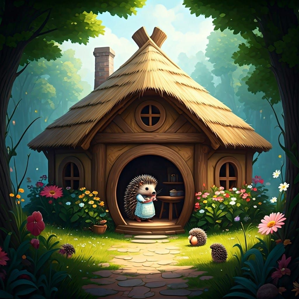 Whimsical Hedgehog Village in a Fantasy Forest