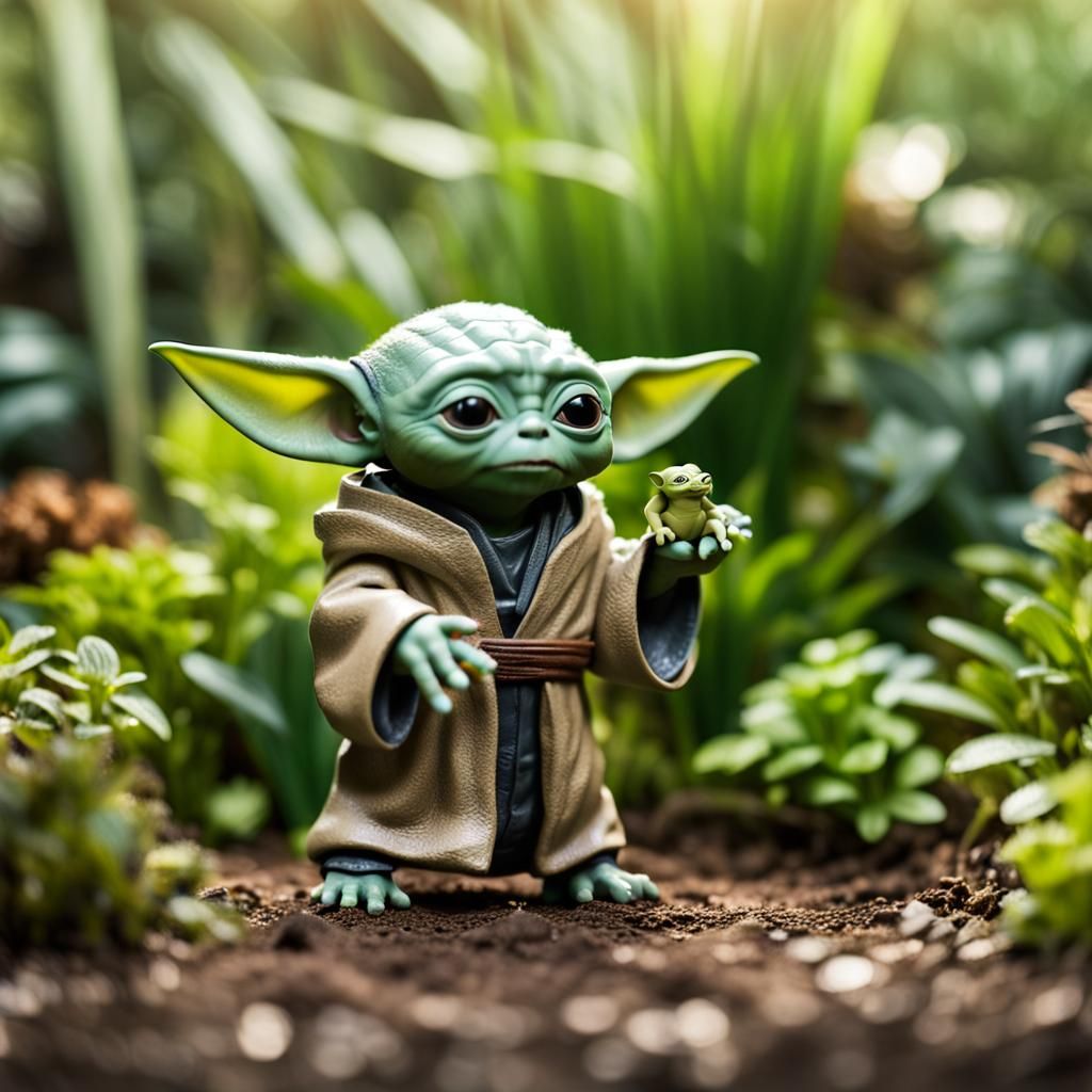 Articulated plastic figurine of Grogu (baby Yoda)