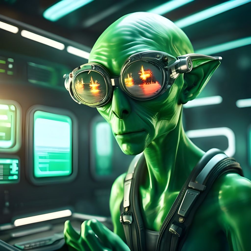 alien watching the invasion with his hightech glasses  by @shadow303