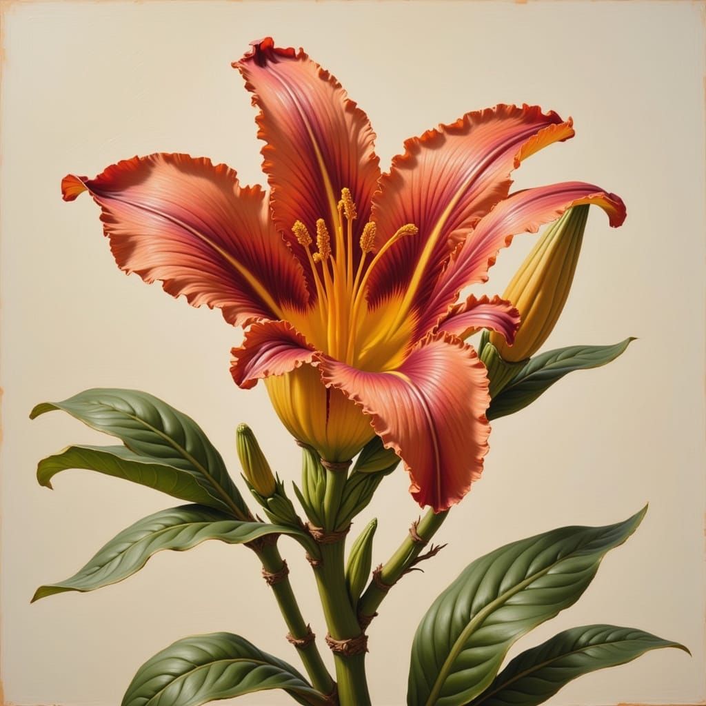 Surreal Floral Scene in Impasto Oil Painting Style