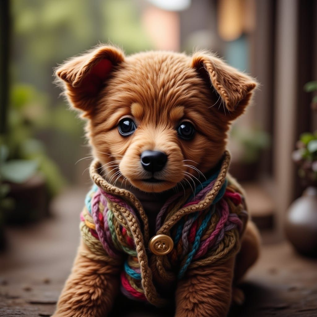 Photorealistic Puppy in Glossy Jacket, Cinematic Portrait