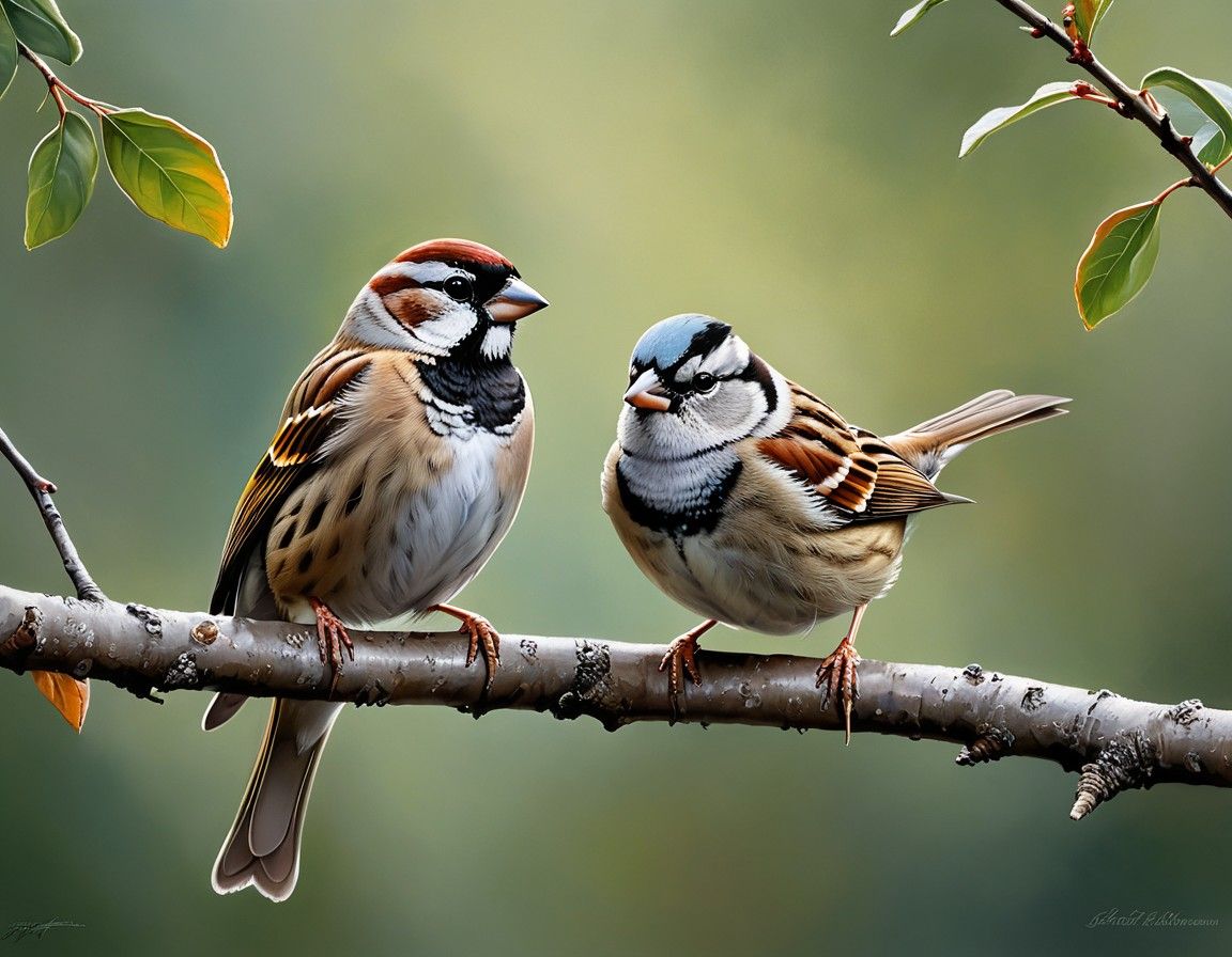 "Realistic Sparrows with Vibrant Colors"