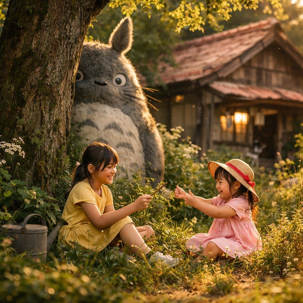Anime IRL. Cinematic realism. A scene inspired by Studio Ghibli's 'My Neighbor Totoro', reimagined as ...  by @Jamnbutter999