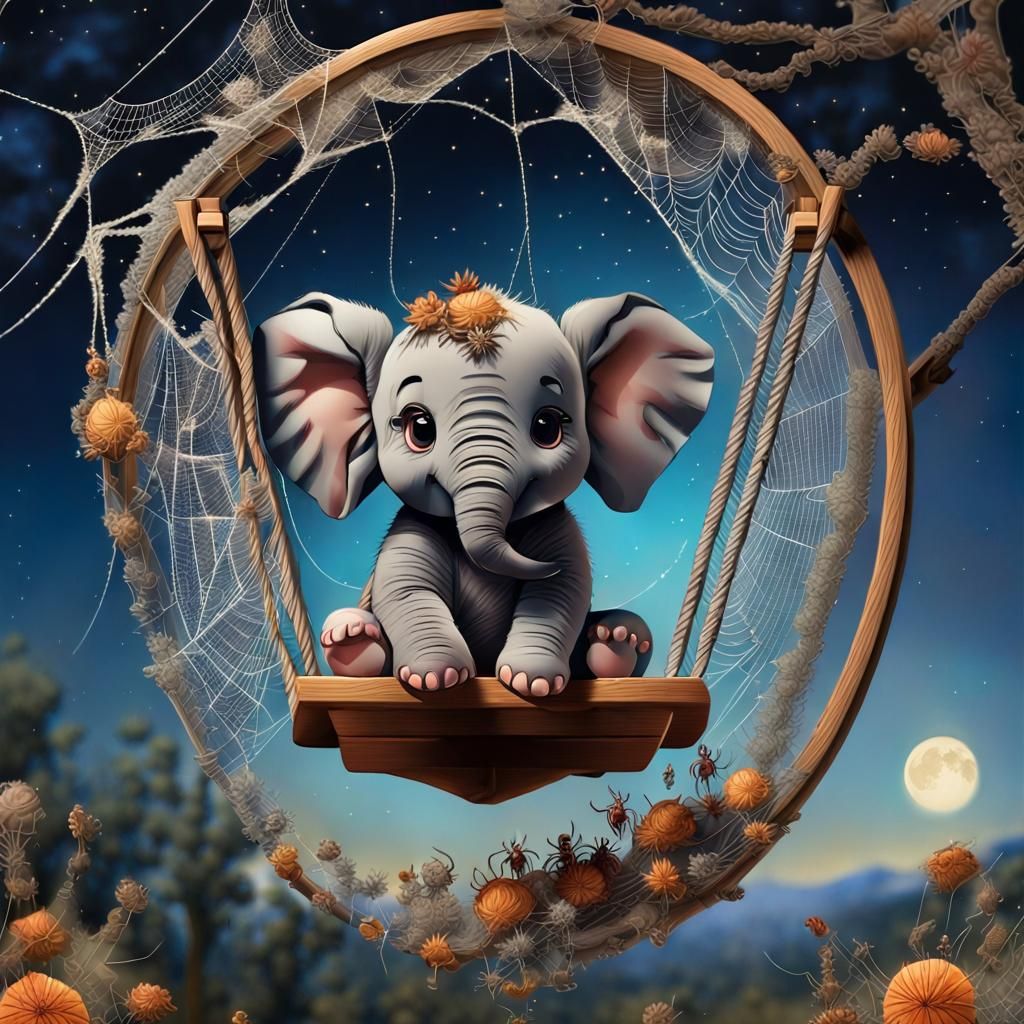 Nursery rhyme A swaying elephant on a spider web AI Generated