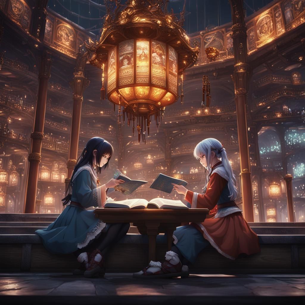 Me and my female bestie reading for an unknown test in anime