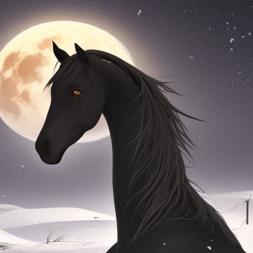 Black Horse and Yellow Moon - AI Generated Artwork - NightCafe Creator