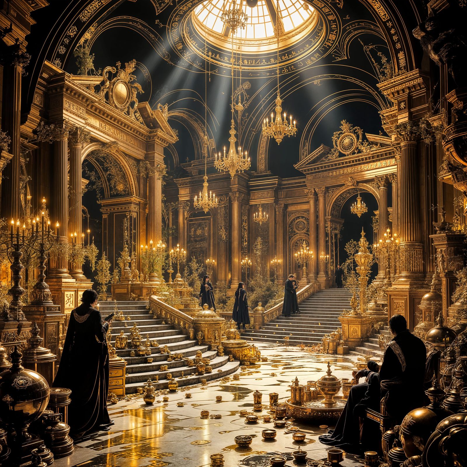 Golden World of Greed: Hyperrealistic Cinematic Art