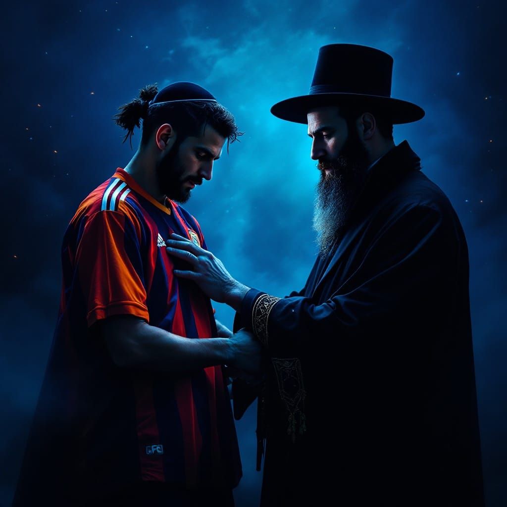 Orthodox Rabbi Places Tefillin on Soccer Player in Dreamlike...