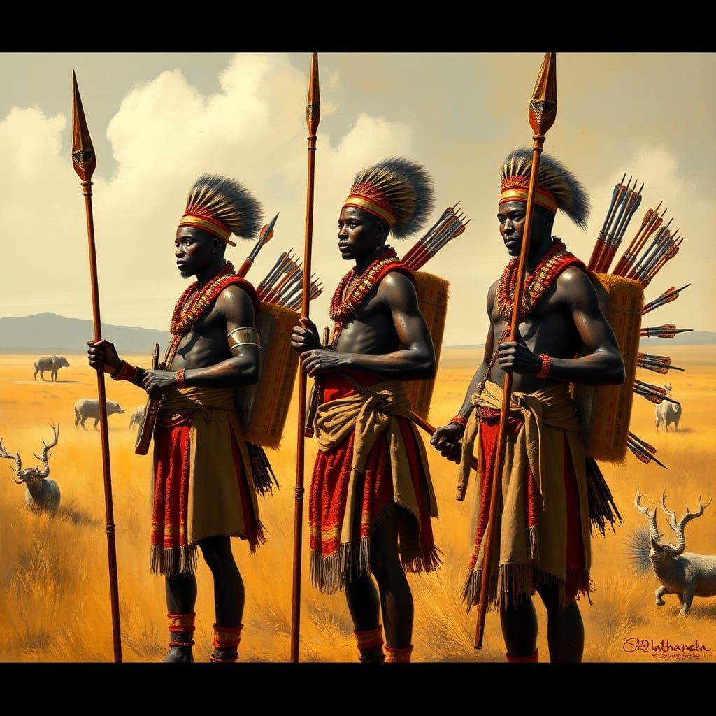 Like the Zulu they had spears and bow and arrows! AI Generated