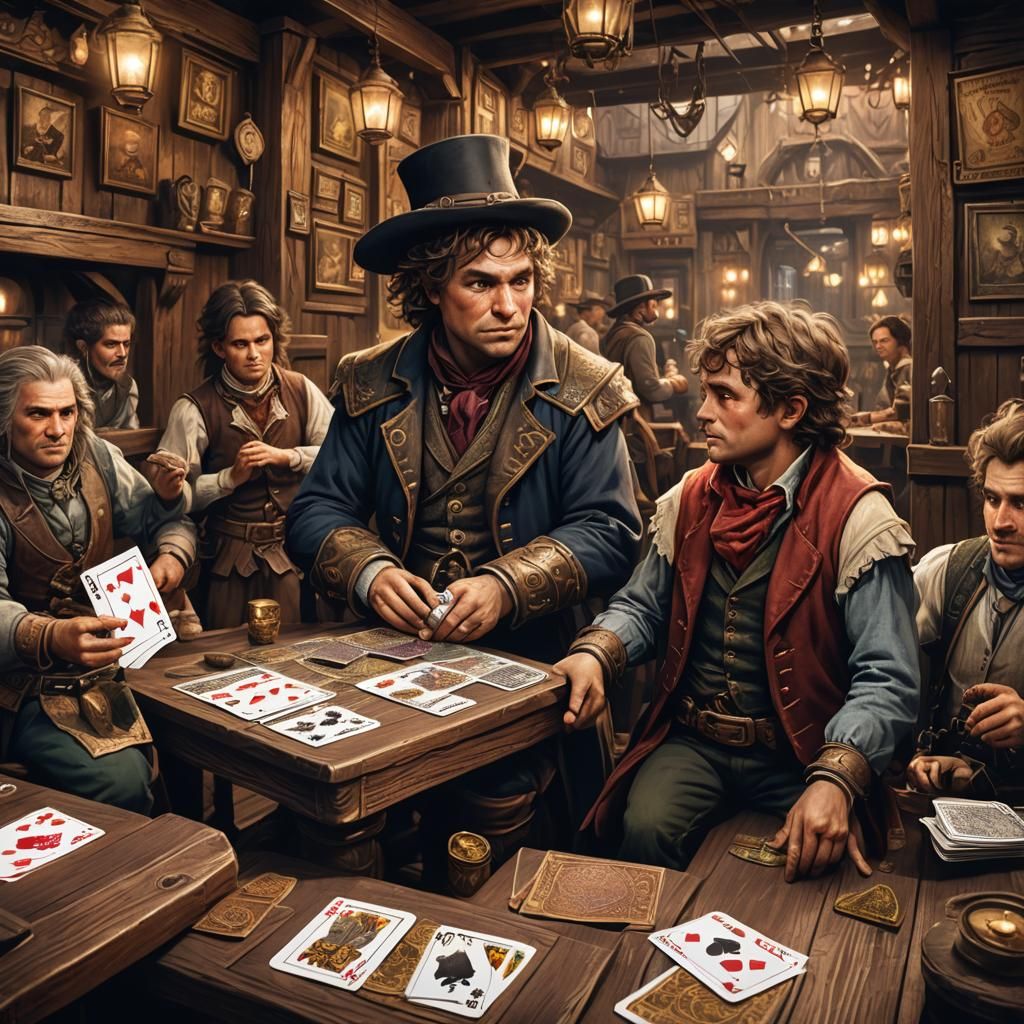 Halfling playing cards of chance in old west saloon