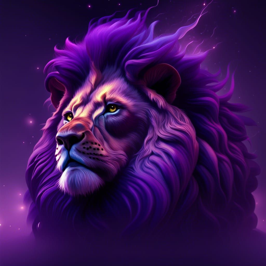 Lion made of purple fire 8k realistic 3D high quality