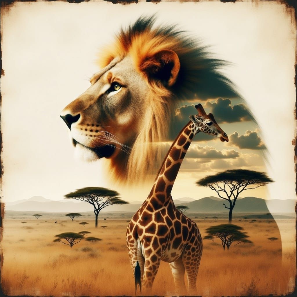 <lora:double exposure of:1.0>
double exposure of a lion on the savannah and giraffe gritty grunge antique watercolor 