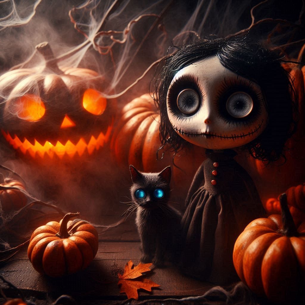 Halloween Doll, Cat, and Jack