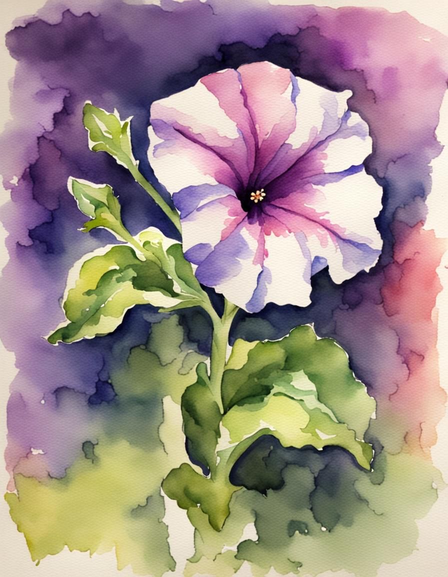 watercolor, one single petunia flower