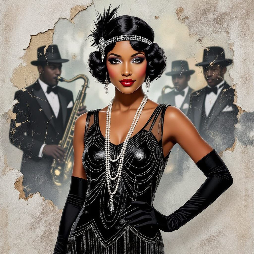 Speakeasy Fantasy: Elegant Flapper in Cracked Oil Portrait