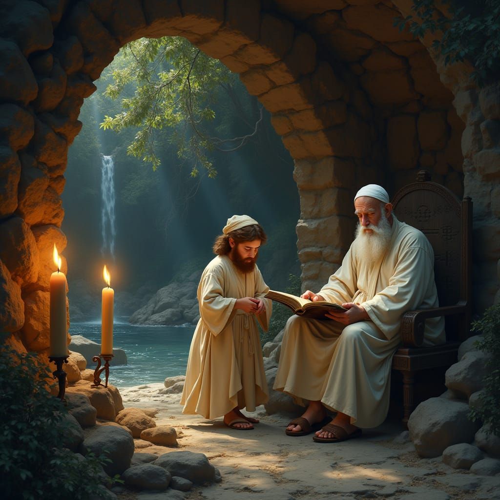 Ancient Rabbi Studies with Son in Mystical Cave