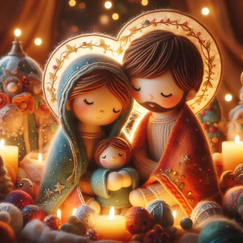 Joseph,  Mary and Jesus in felt