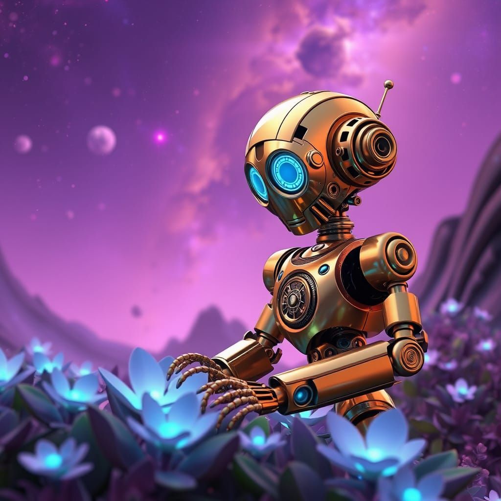 Robot Gardener on Alien Planet: Pixar-Beeple Style