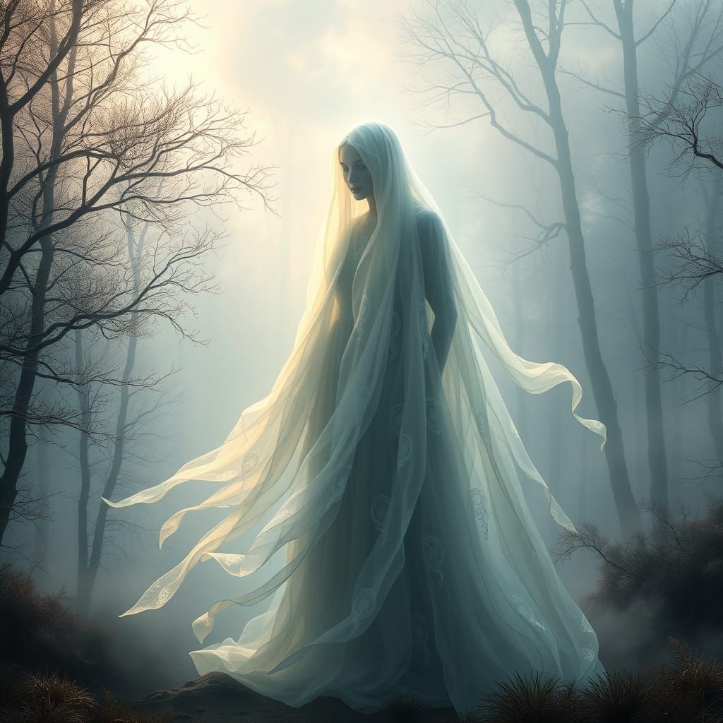 Majestic, Ethereal Being in a Dreamlike Forest Landscape