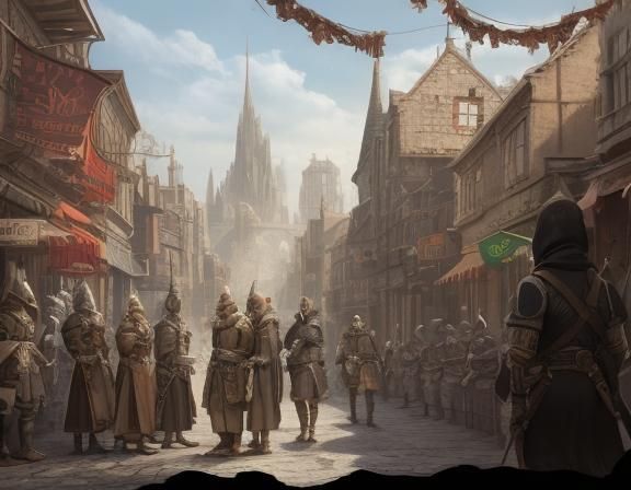 guards standing in street of dnd city  5e