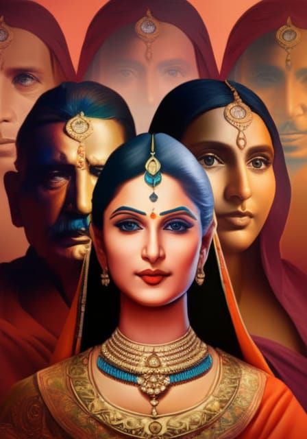 India culture WLOP complementary colors detailed painting hy...