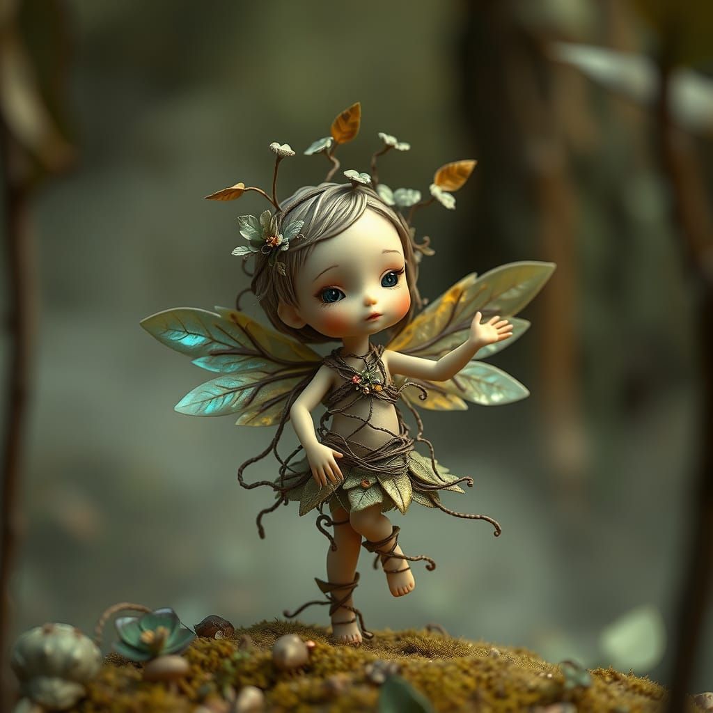 Childlike Forest Spirit with Iridescent Wings