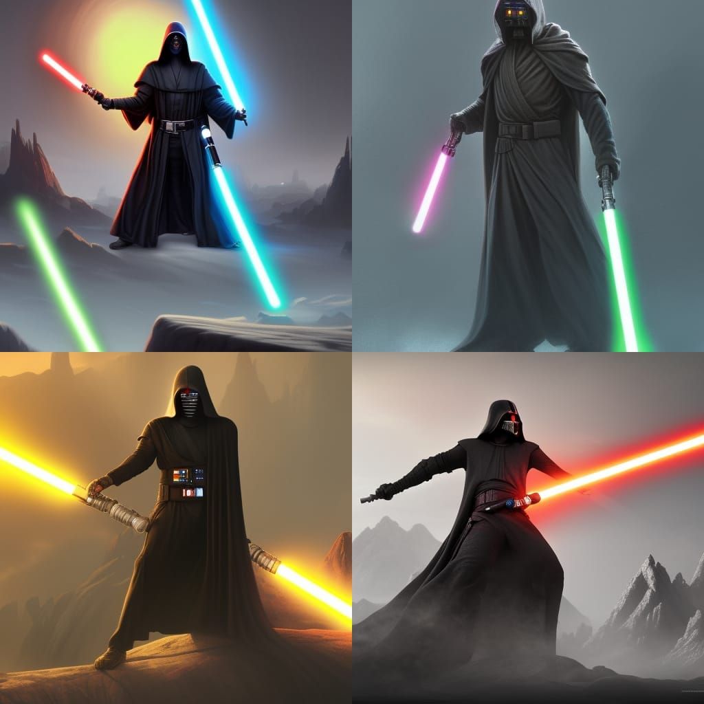 epic jedi with mask and light saber and a black cloak - AI Generated ...