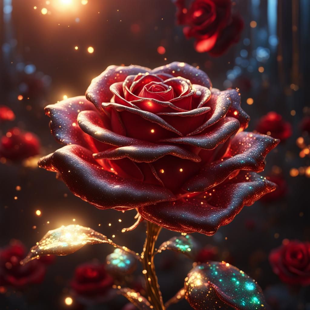 Gorgeous big glass crimson rose, with an iridescent glow, go...