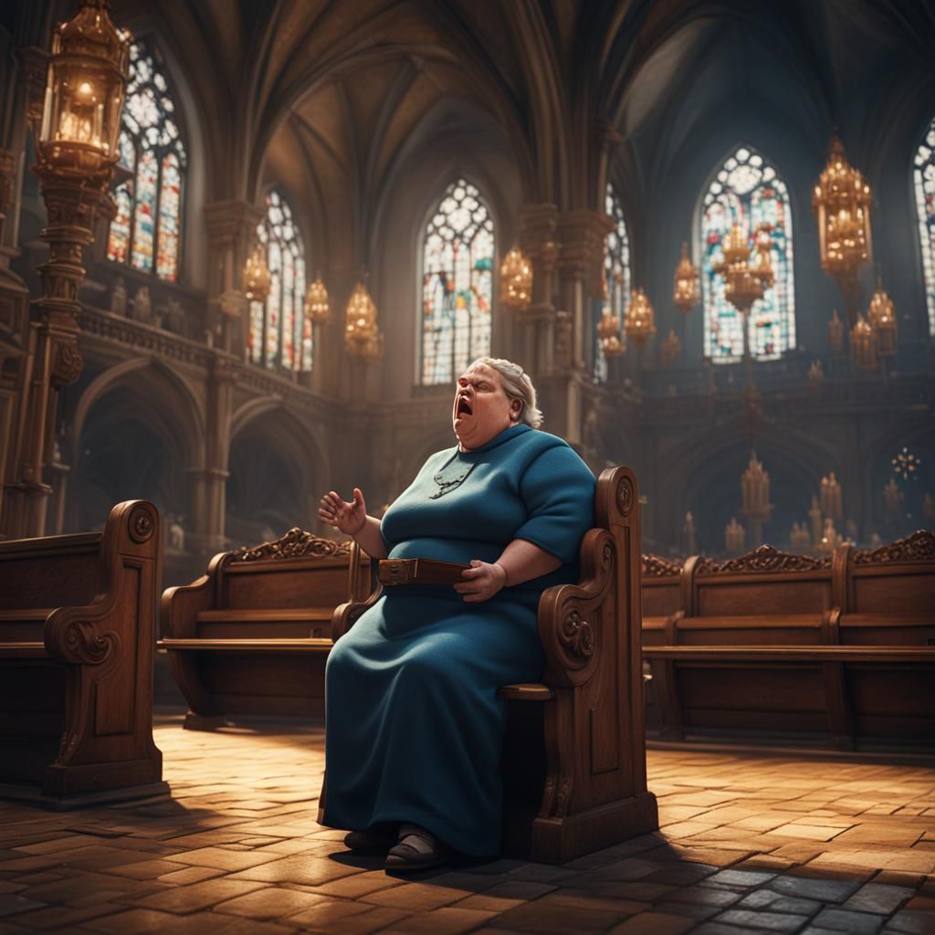 Angry Woman Yelling in Church Pew