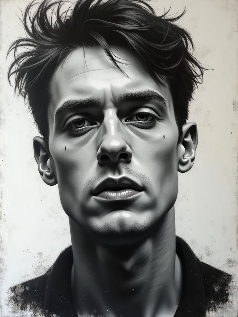 abstract, impressionistic portrait rendered in black and whi...