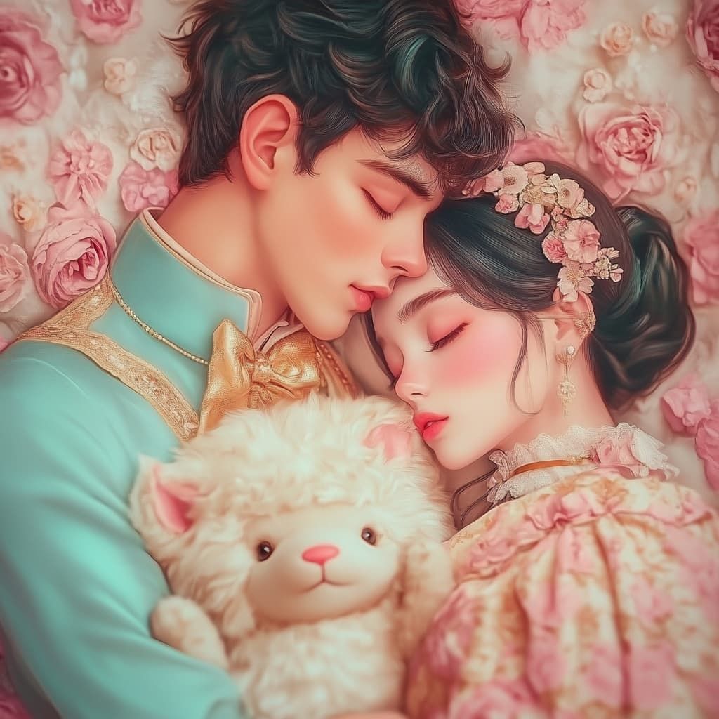 Romantic Couple Sleeping with a Plush Animal | Midjourney AI image prompt 723 in my tutorials!