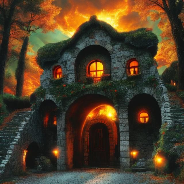  <lora:MJ6 Dark Fantasy DS8:1.0> A supernatural being guarding the entrance to the underworld